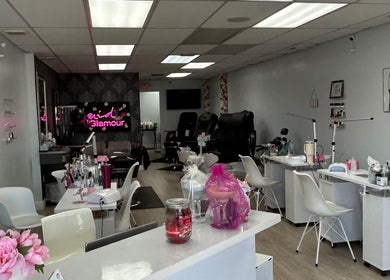 Interior of Liquid Glamour Nails Salon showcasing modern setup in Miami, Florida, US.