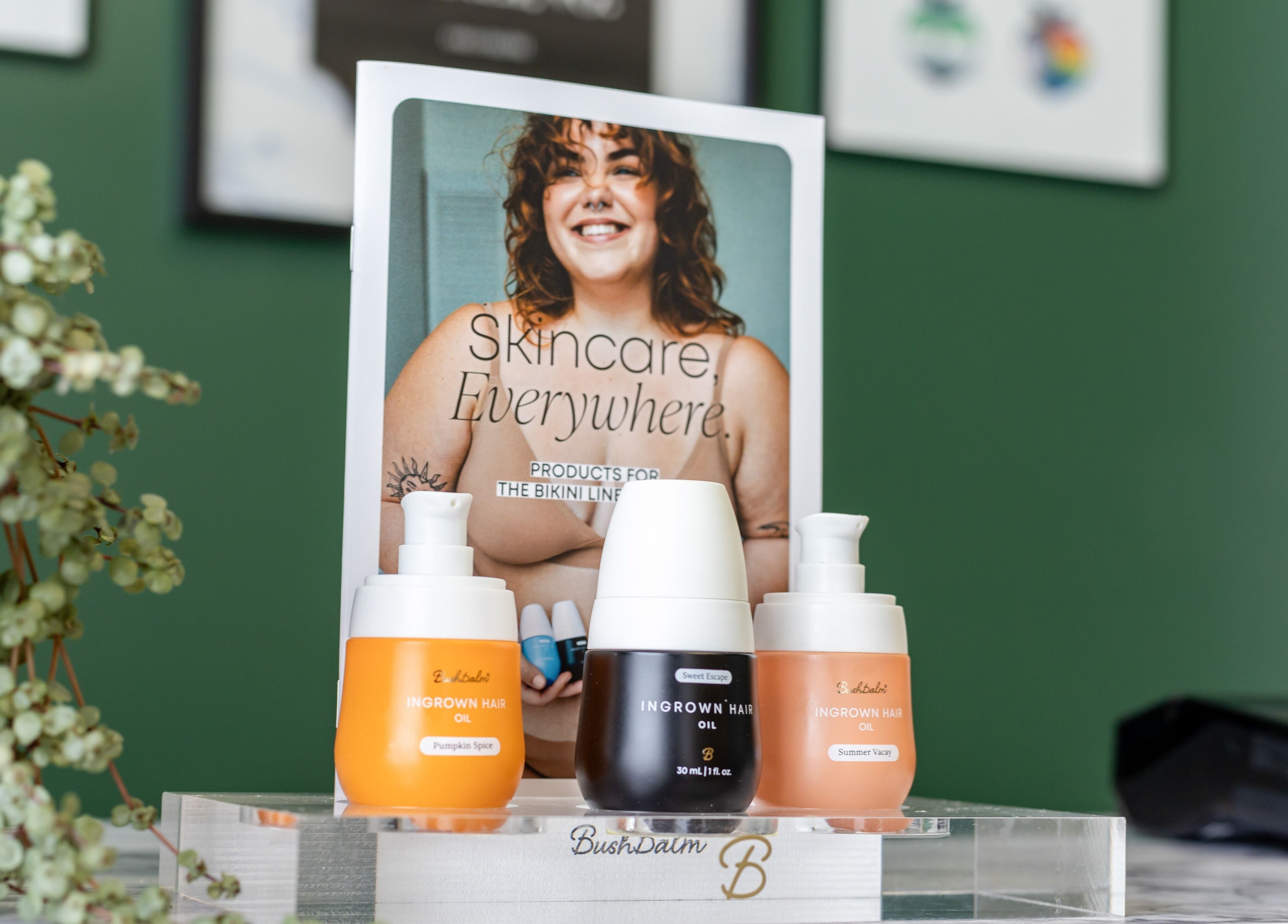 Skincare products at The Pampered Peach, Thorold, Ontario, CA. Showcasing ingrown hair oils.