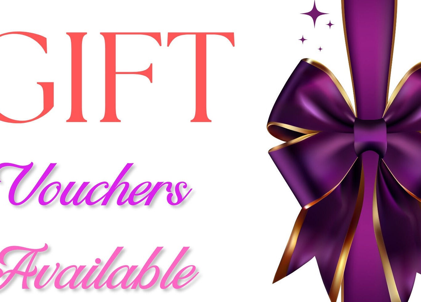 Purple bow with text 'Gift Vouchers Available' at Serenity Academy of Beauty & Wellness, Wishaw, Scotland, GB.