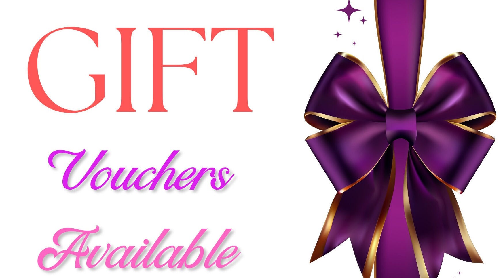 Purple bow with text 'Gift Vouchers Available' at Serenity Academy of Beauty & Wellness, Wishaw, Scotland, GB.