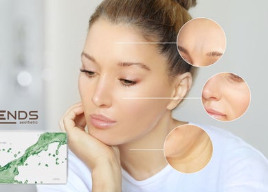 Close-up of a woman's clear skin at Trends Aesthetic Beauty Salon in London, England, GB showcasing treatment results.