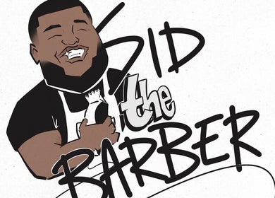 Sid the Barber logo with cheerful character in Oshawa, Ontario, CA.