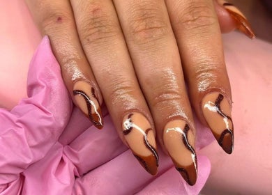 Elegant brown abstract nail art at Cherry Blossom Beauty in Thornaby, England, GB.