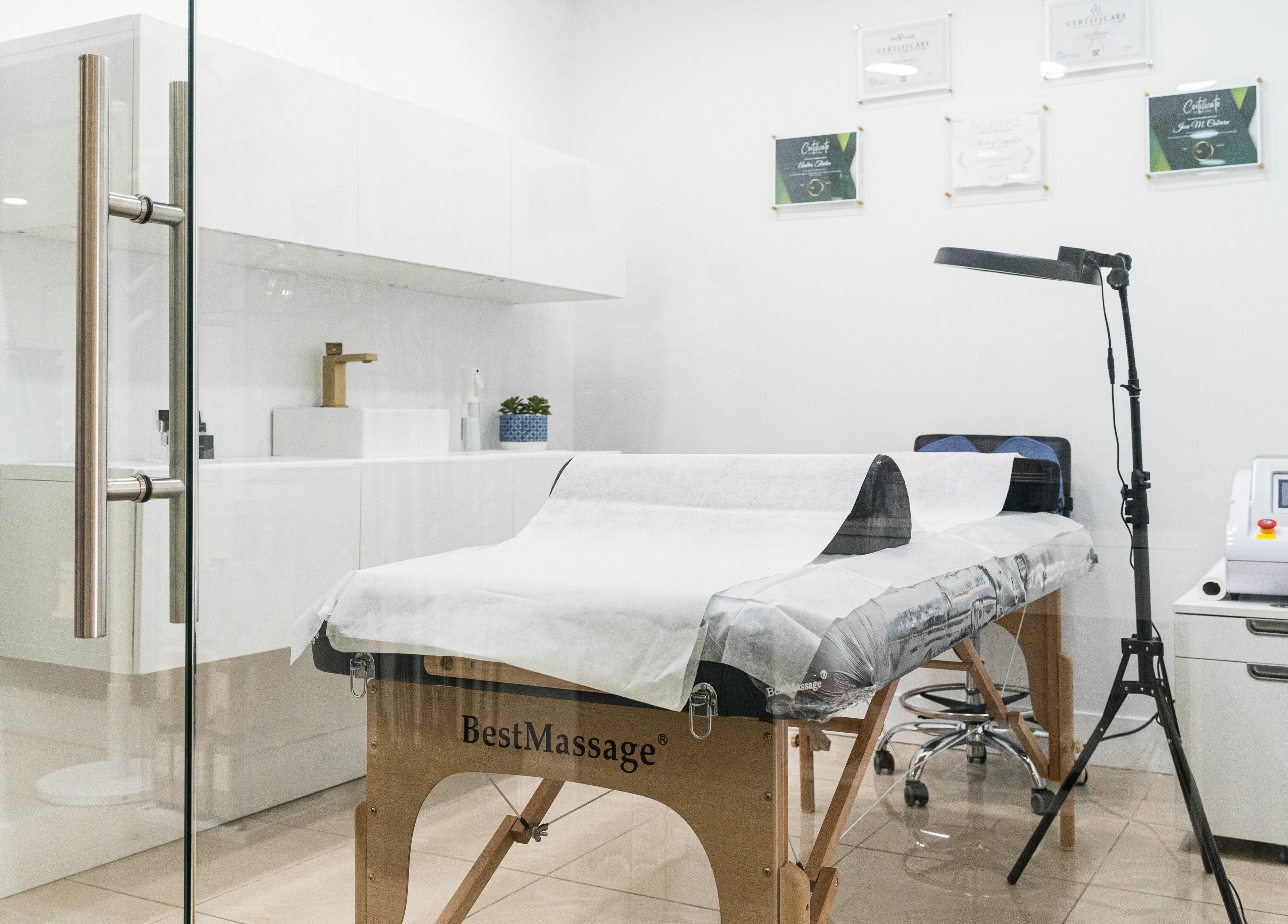 Tranquil treatment room at BG Integrative Studio, Coral Gables, Florida, US, ready for relaxation.