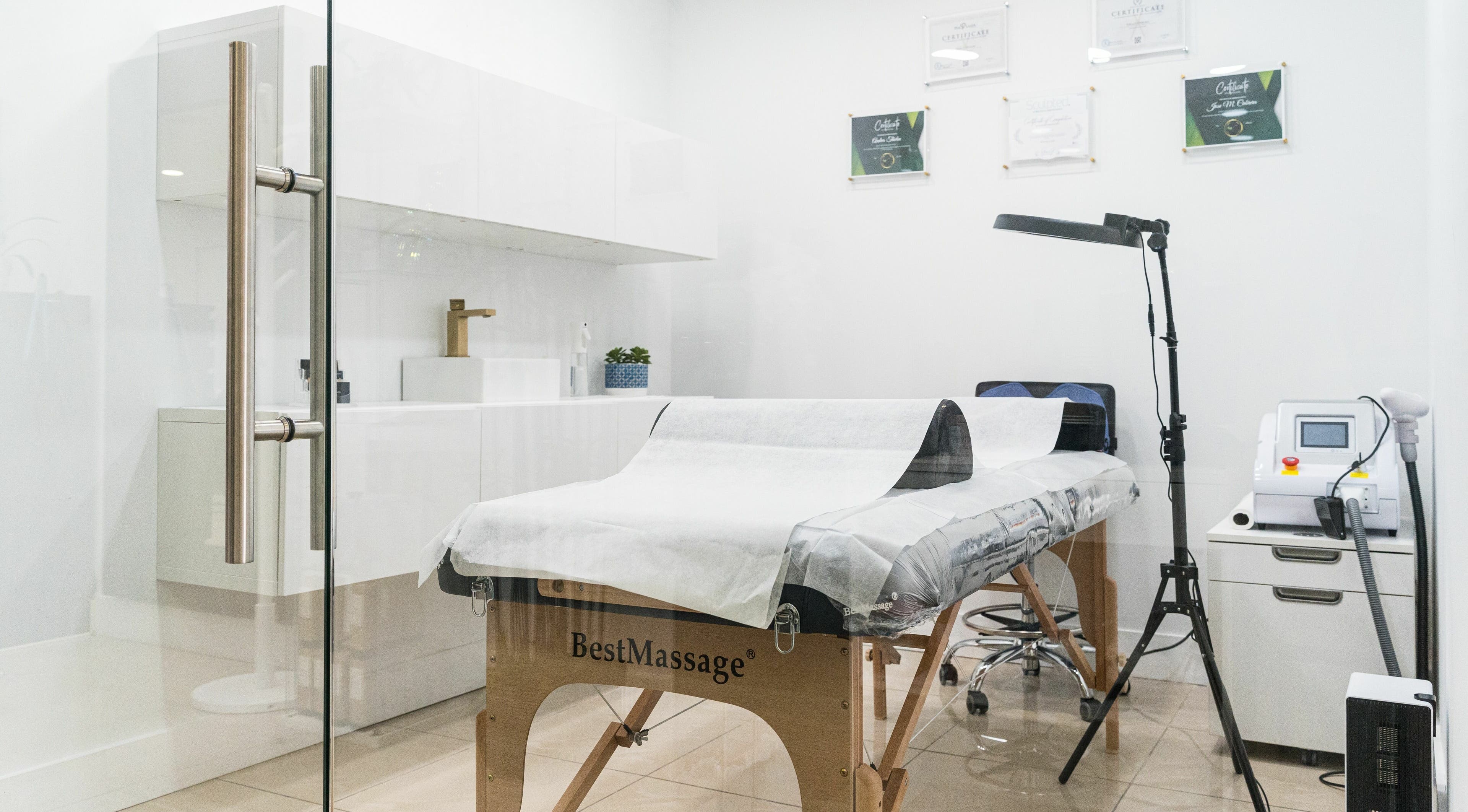 Tranquil treatment room at BG Integrative Studio, Coral Gables, Florida, US, ready for relaxation.