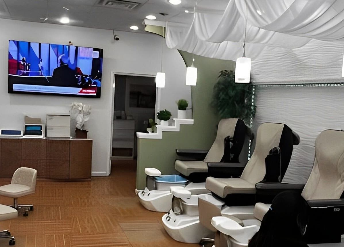 Relaxing pedicure chairs at Glamor Nails in Bound Brook, New Jersey, US, offering a tranquil spa experience.