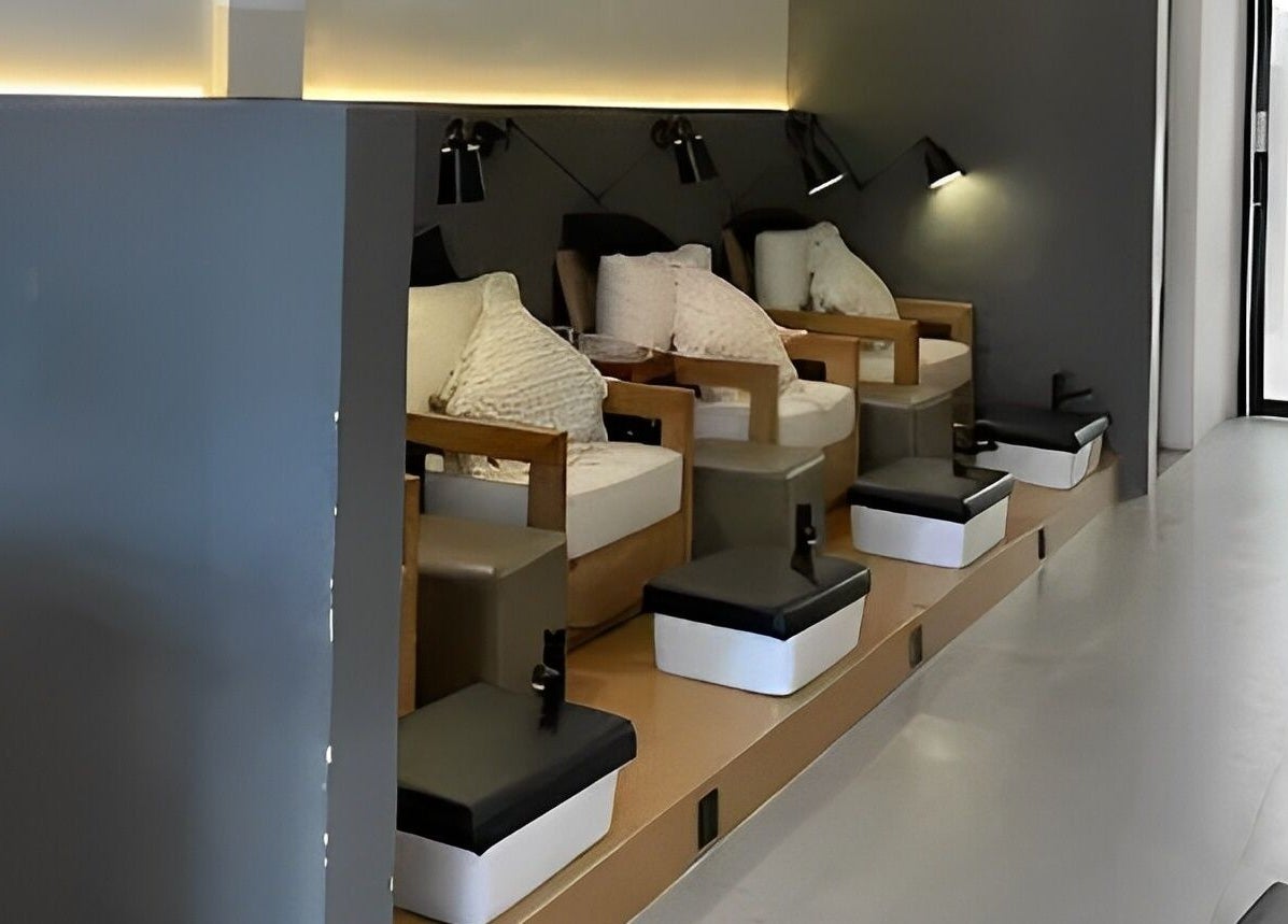 Elegant pedicure chairs at Flow Beauty Lab in Bali, Bali, ID, offering a tranquil spa experience.