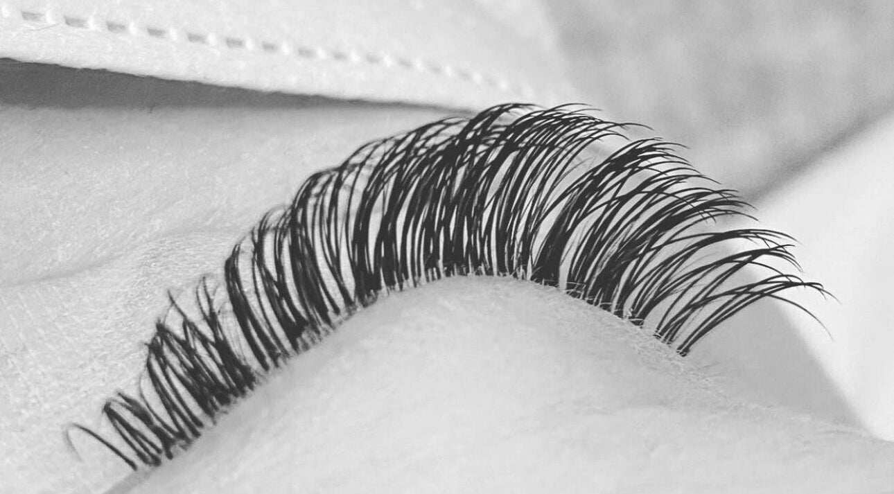 Close-up of eyelash extensions at True Lashes, House Of Beauty Framlingham, Framlingham, England, GB.