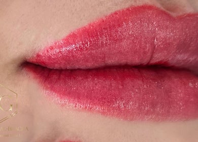 Close-up of radiant, enhanced lips at Aesthetics and Beauty by Natalia, Edinburgh, Scotland, GB.
