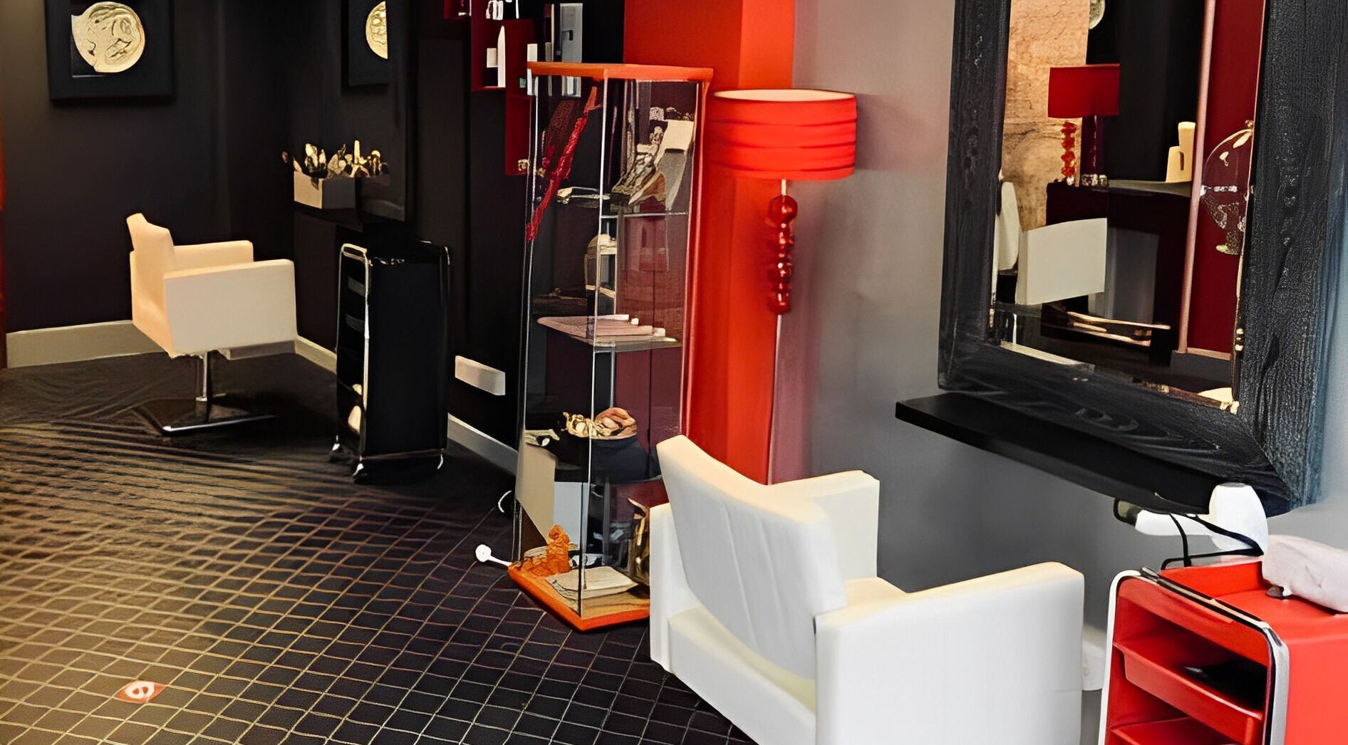 Stylish interior of Fuzion Hair & Beauty Zone in Stonehouse, England, GB featuring modern decor and seating.