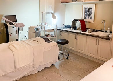 Tranquil treatment room at Fleuri Beauty and Spa, Markham, Ontario, CA, showcasing modern spa equipment.