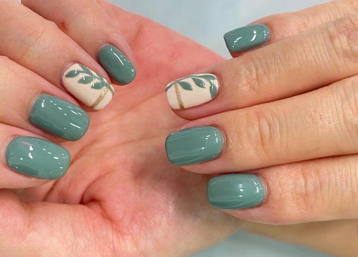 Stylish green and leaf nail art at Lush Nails, Dubai, Dubai, AE showcasing creativity and elegance.