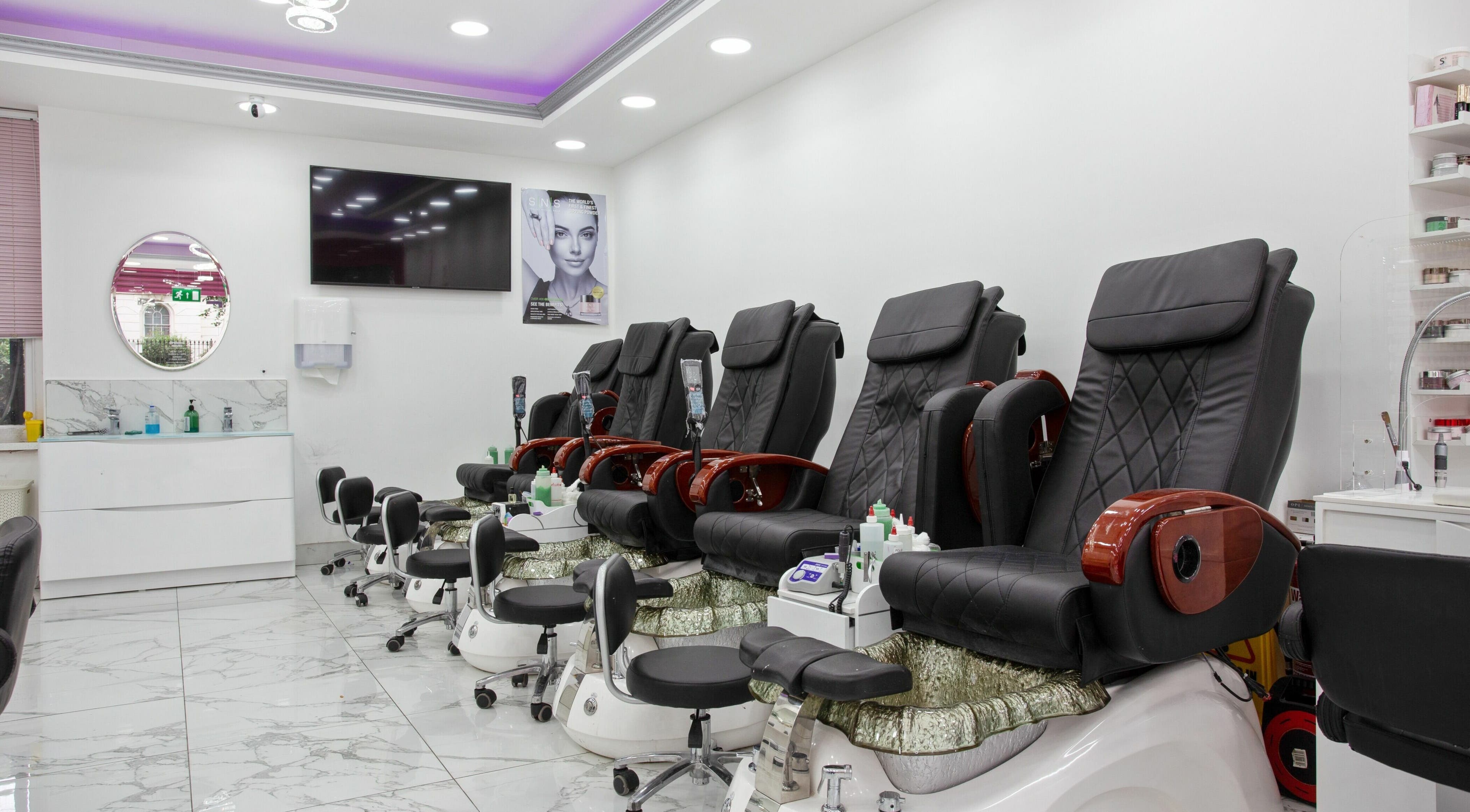 Elegant pedicure stations at Haus of Colours, London, England, GB offering a luxury beauty experience.