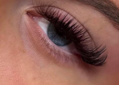 Close-up of perfectly applied eyelash extensions at The Lash Bar, Holland-on-sea, England, GB.