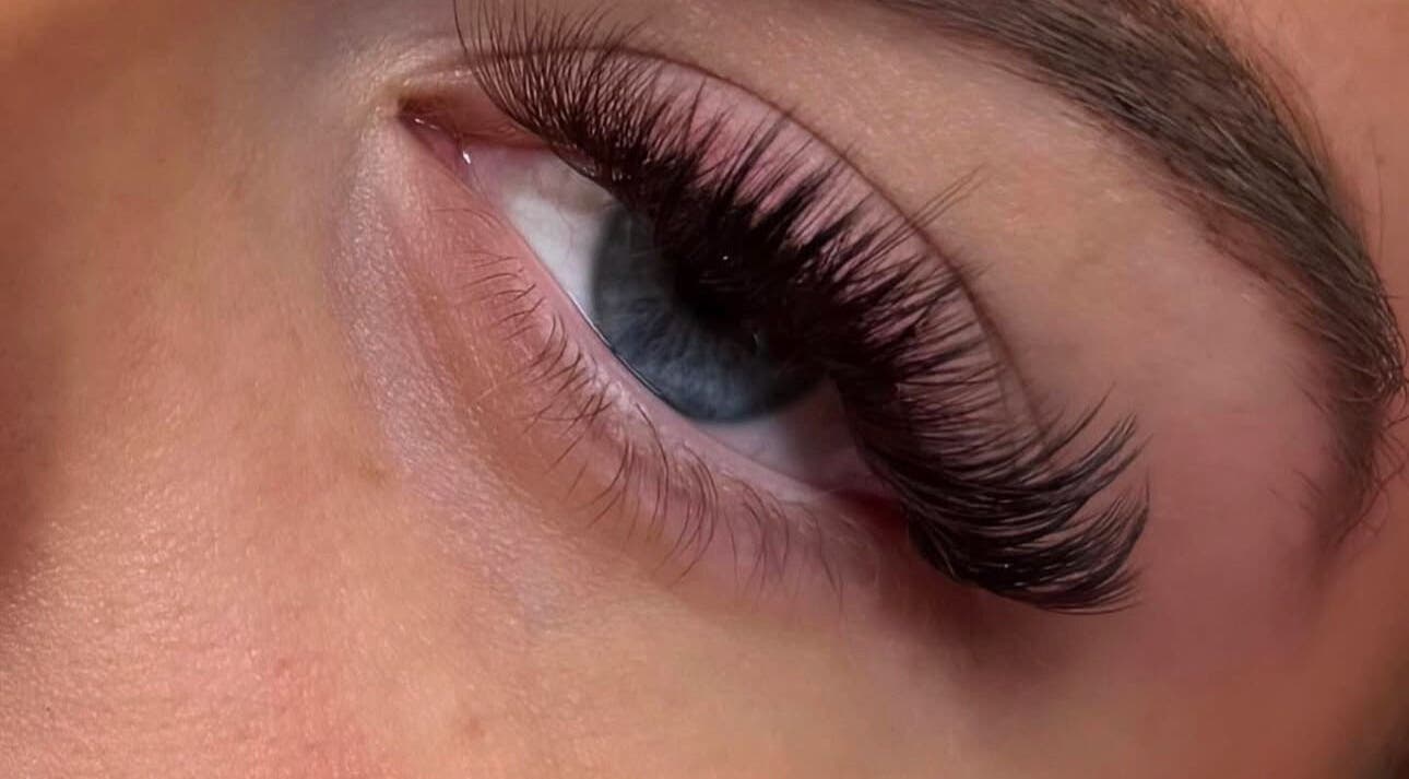 Close-up of perfectly applied eyelash extensions at The Lash Bar, Holland-on-sea, England, GB.