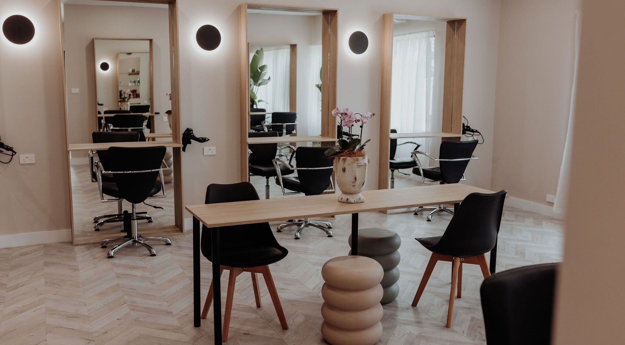 Chic salon chairs and mirrors at Soul Hair @ McGraths Hill, Mcgraths Hill, New South Wales, AU.