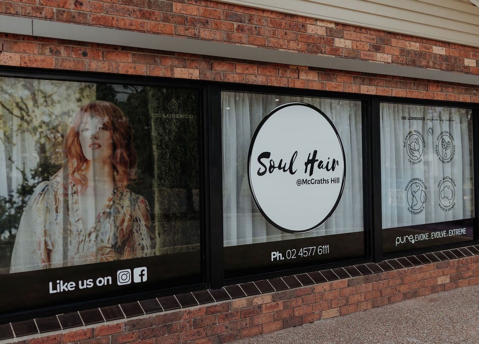 Front window view of Soul Hair @ McGraths Hill, Mcgraths Hill, New South Wales, AU showcasing stylish design.