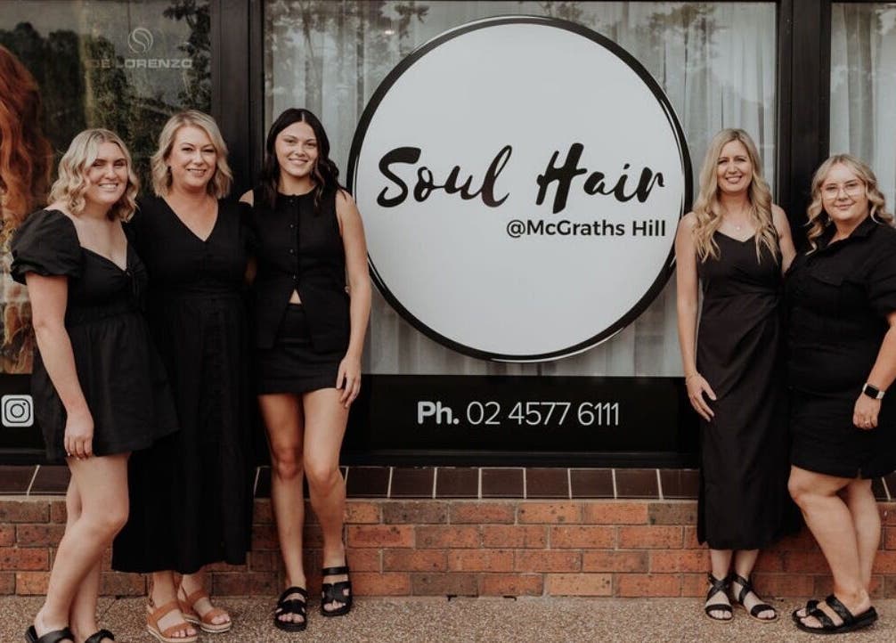 Team at Soul Hair @ McGraths Hill in McGraths Hill, New South Wales, AU, standing outside the salon.
