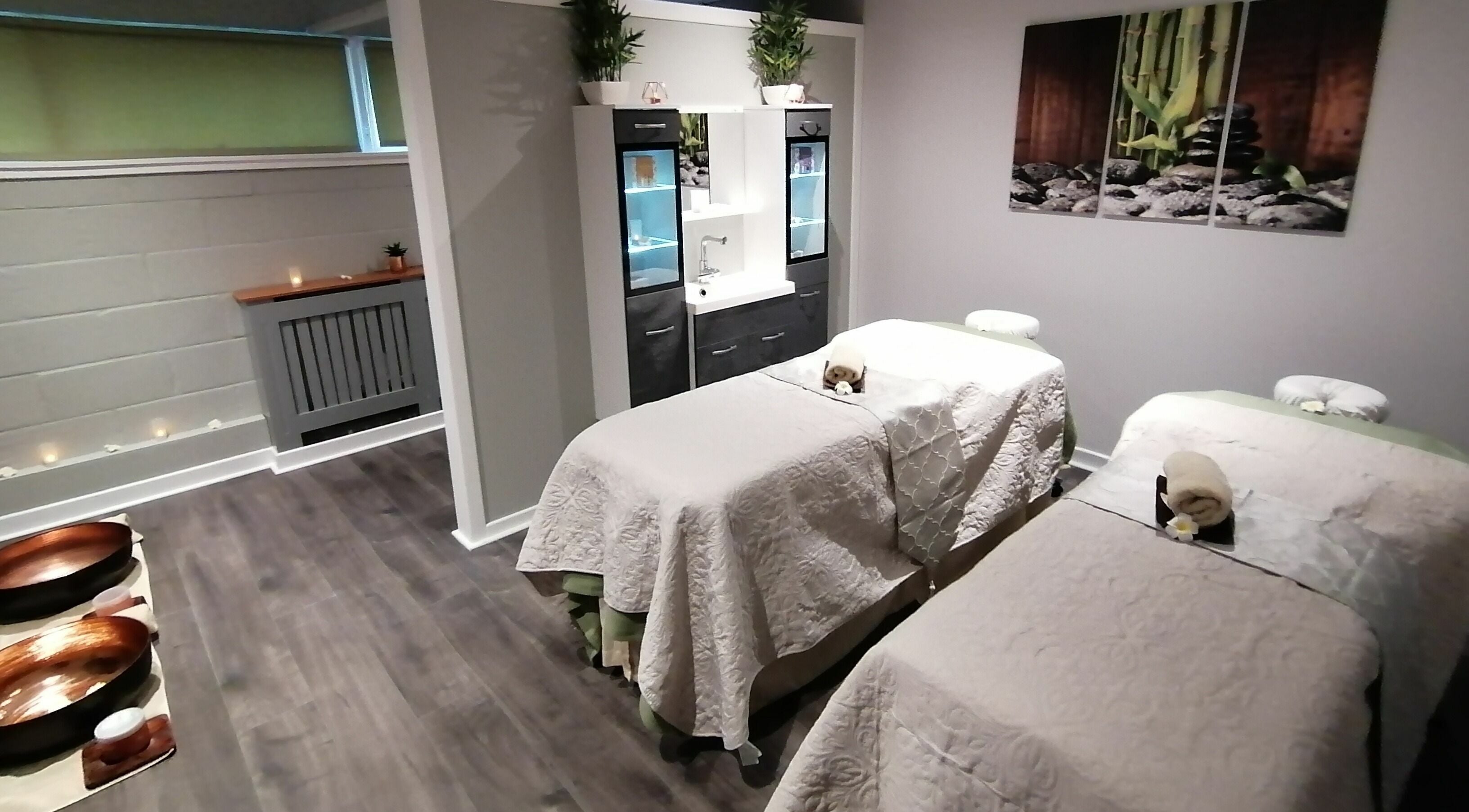 Serene treatment room at Skin Unique ltd, Dalgety Bay, Scotland, GB with massage tables and calming decor.