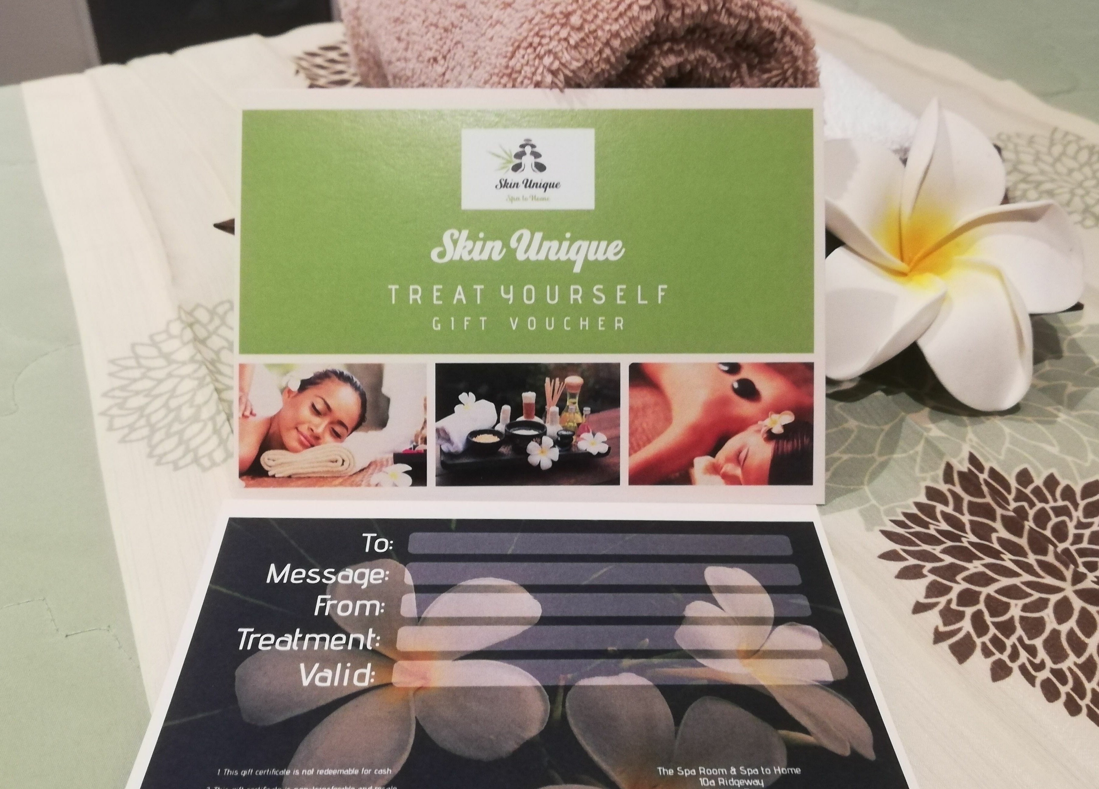 Skin Unique ltd gift voucher, showcasing relaxation in Dalgety Bay, Scotland, GB.