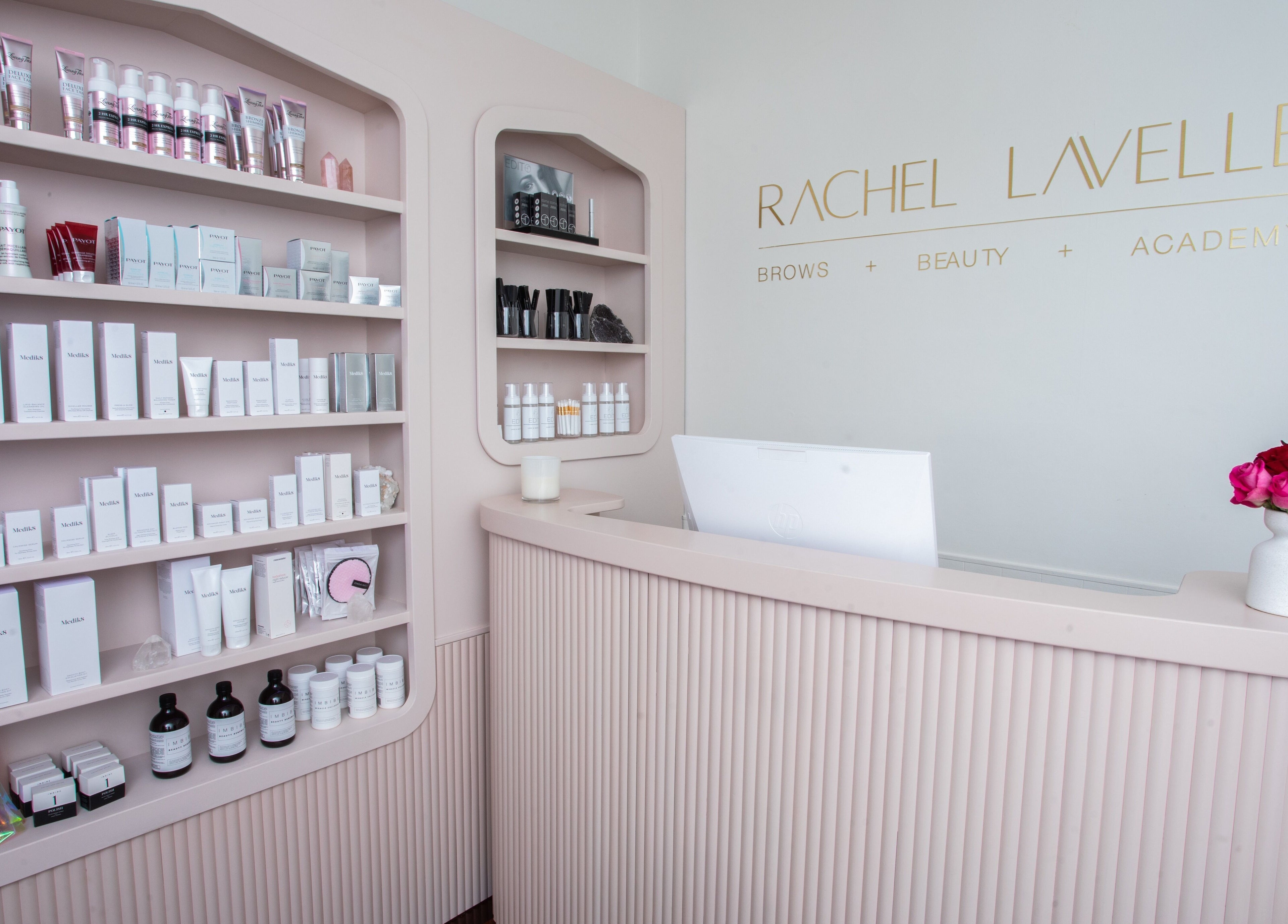 Interior of Rachel Lavelle Brows + Beauty in South Perth, Western Australia showcasing beauty products elegantly.