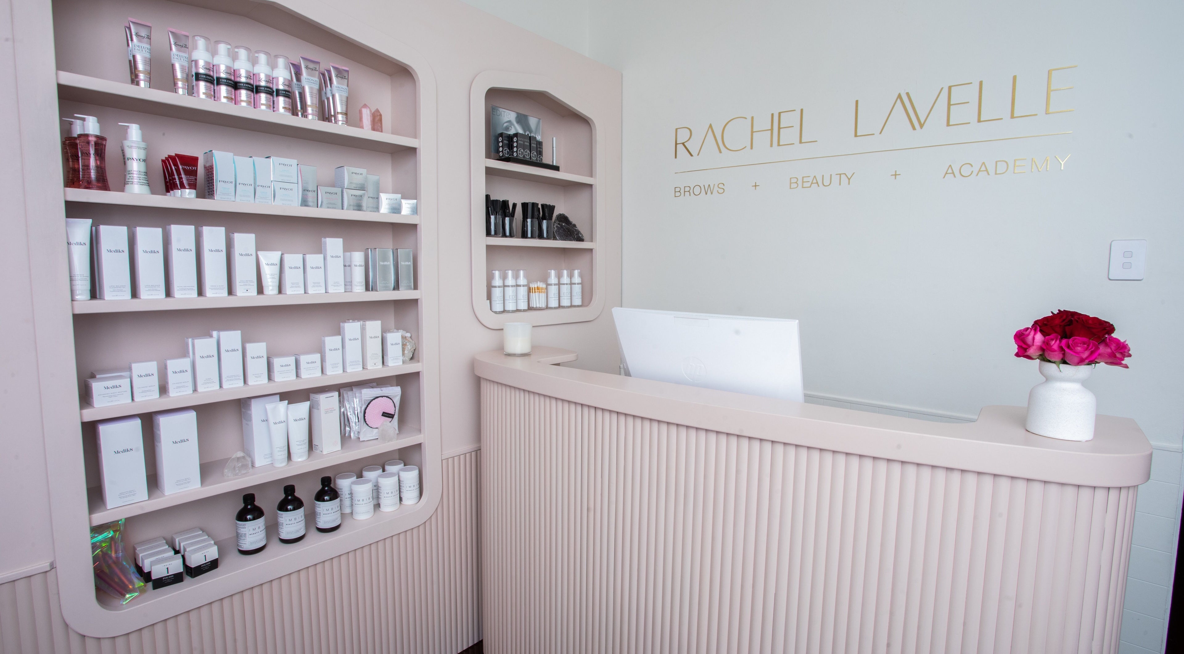 Interior of Rachel Lavelle Brows + Beauty in South Perth, Western Australia showcasing beauty products elegantly.