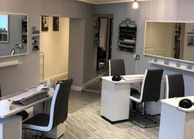 Modern and elegant manicure stations at Salon27 in Barrowford, England, GB.