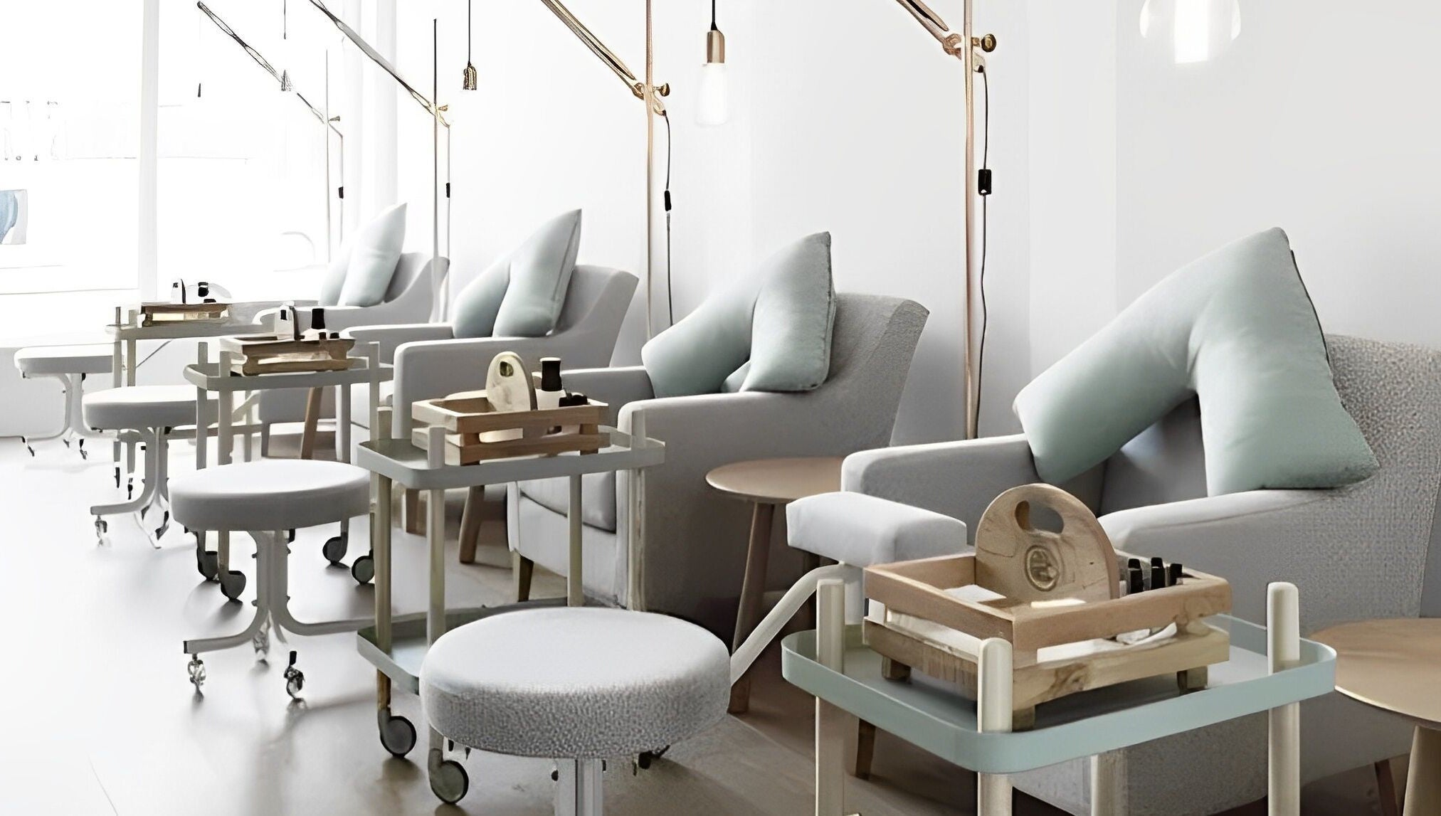 Modern spa seating area at Luxe Pacifique, Byron Bay, New South Wales, AU, featuring plush armchairs.