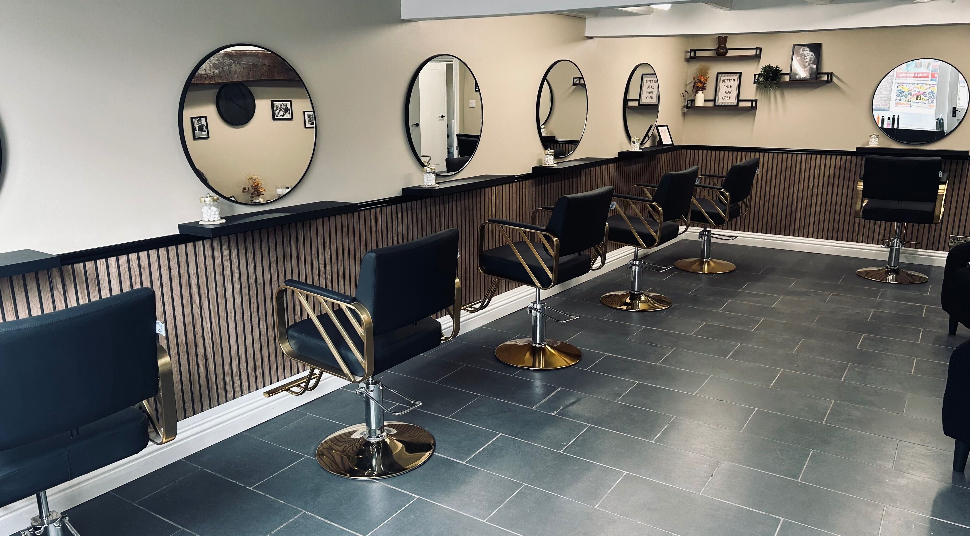 Elegant interior of The Beauty Room Malton in Malton, England, GB featuring stylish salon chairs and mirrors.