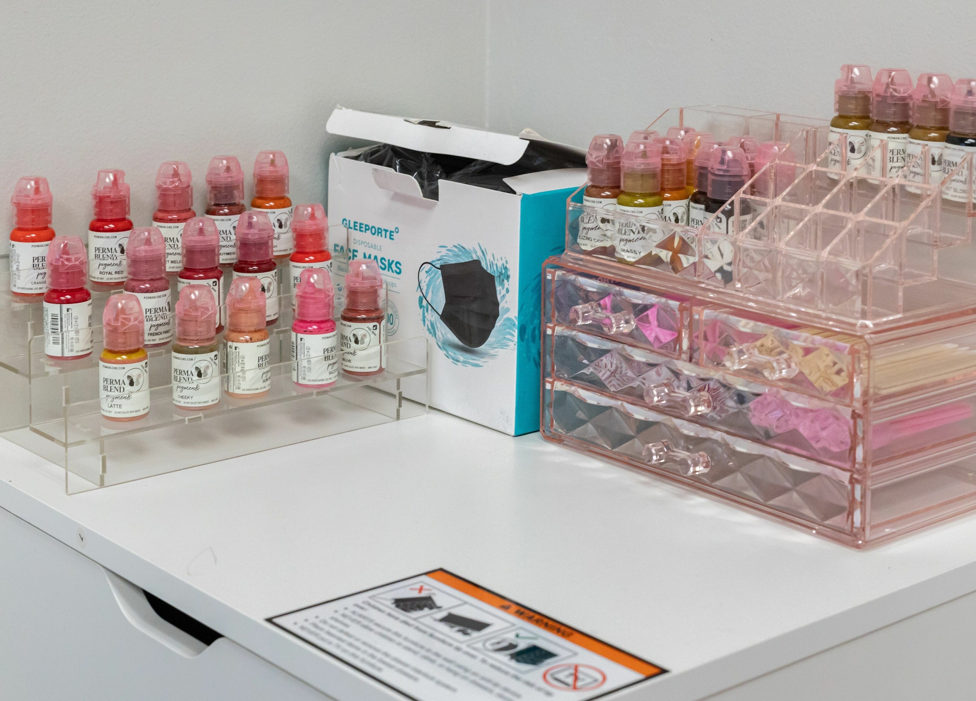 A vibrant display of beauty products at So Luxe Med Spa, Rancho Cucamonga, California, US.