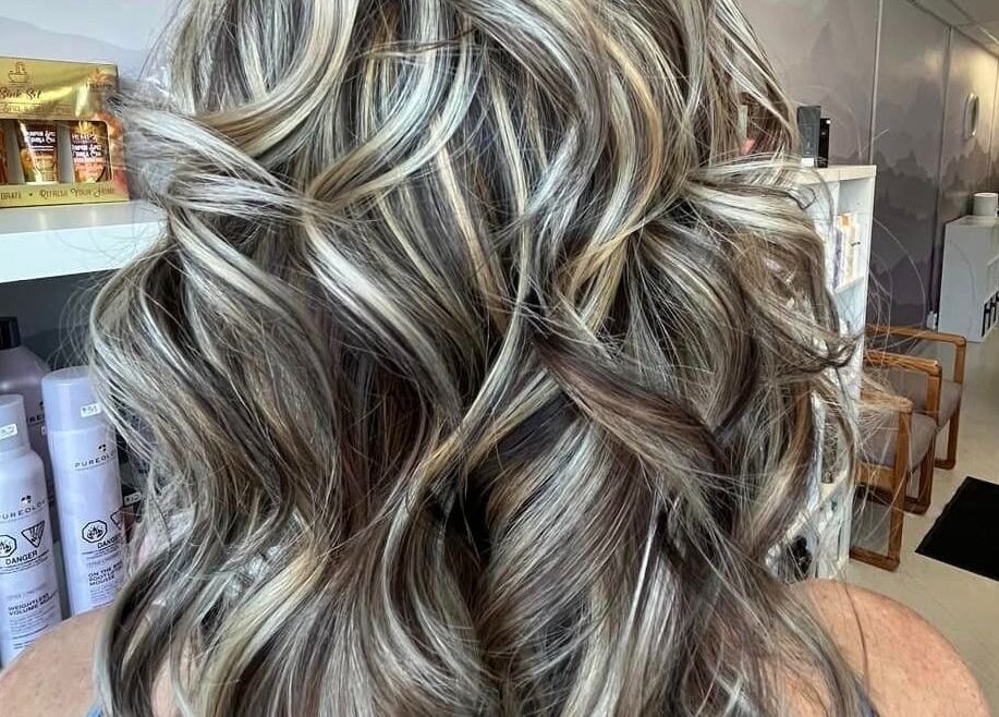 Stylish highlighted hair at Stylz Salon & Spa, Strathmore, Alberta, CA.