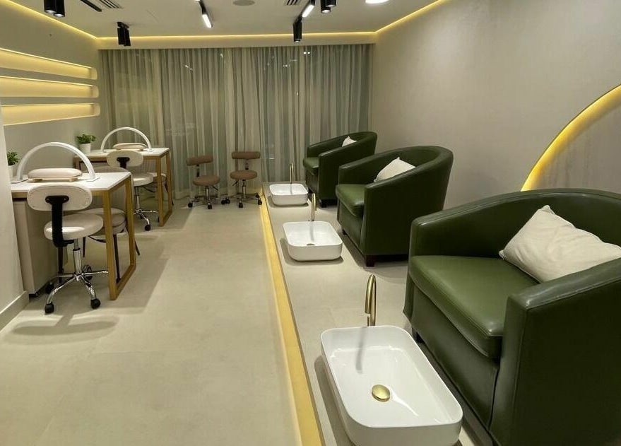 Chic pedicure chairs and manicure stations at Sana Beauty Salon, Abu Dhabi, Abu Dhabi, AE.