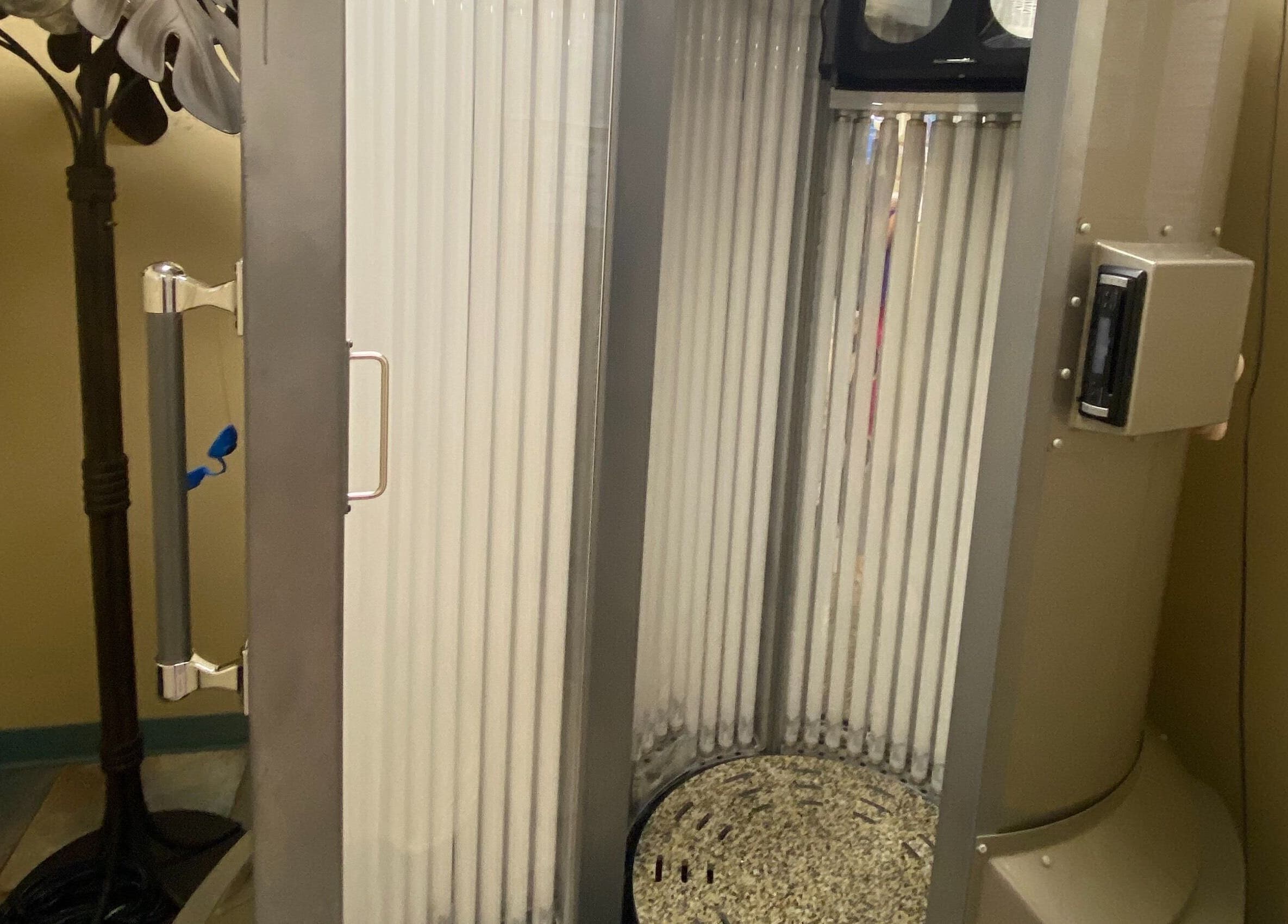 Tanning booth at Solar Image, Lufkin, Texas, US, offering advanced tanning technology in a serene setting.