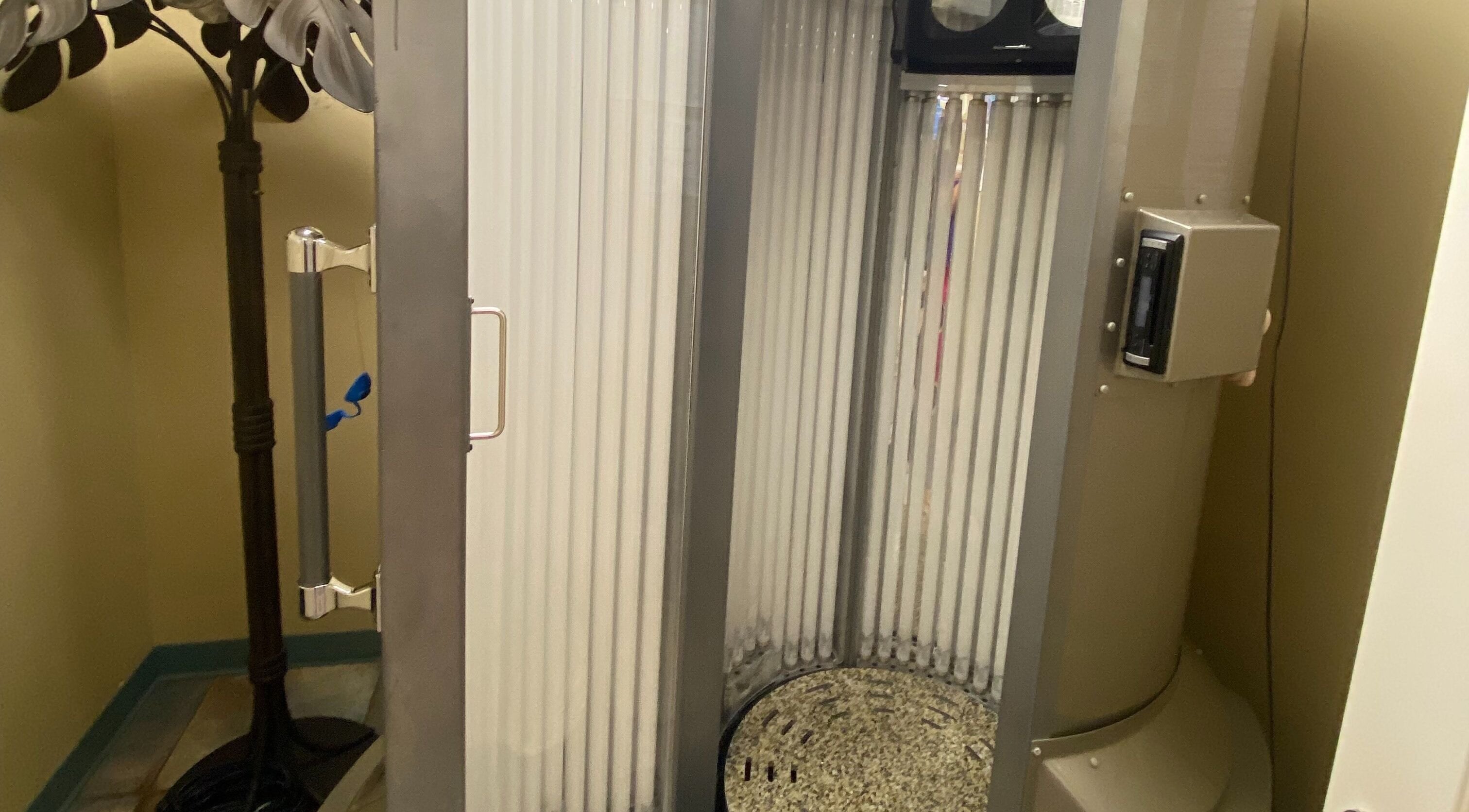 Tanning booth at Solar Image, Lufkin, Texas, US, offering advanced tanning technology in a serene setting.