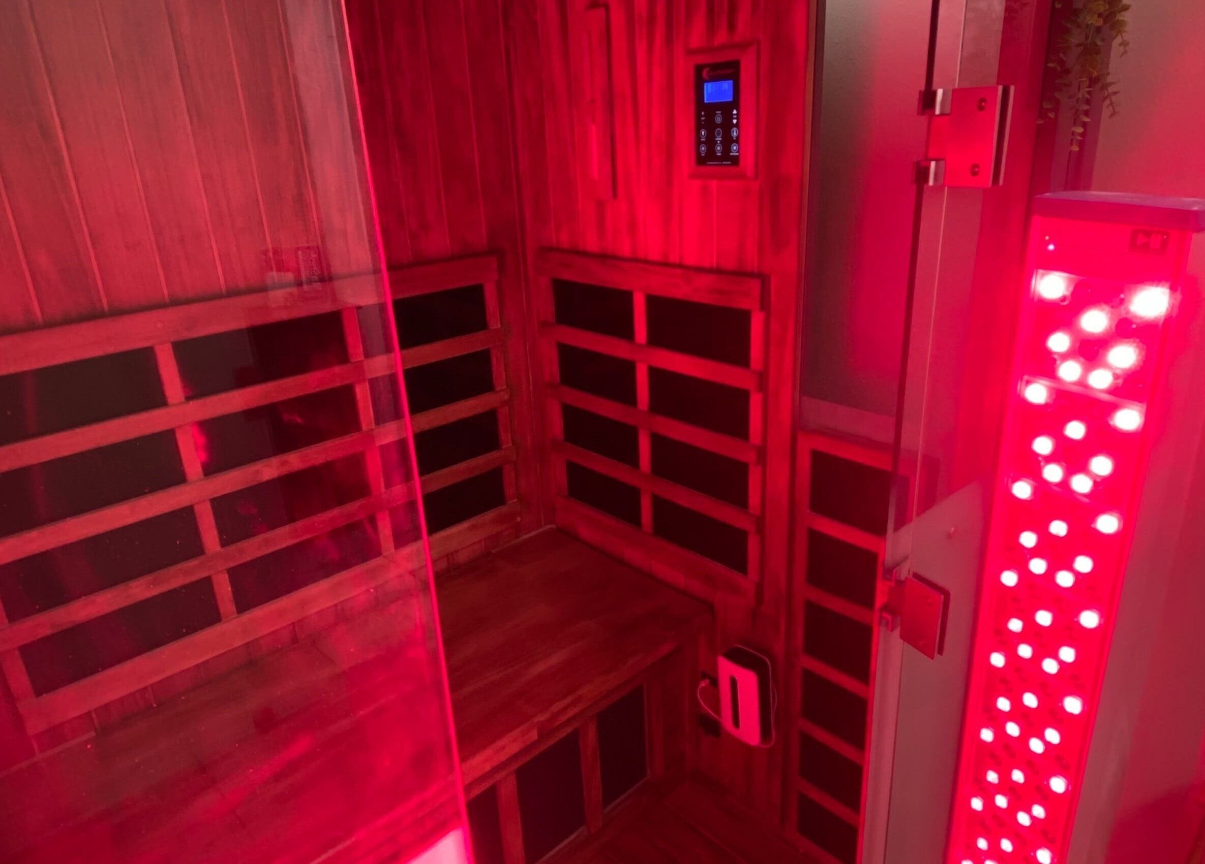 Infrared sauna at Solar Image in Lufkin, Texas, US, offering a relaxing wellness experience.