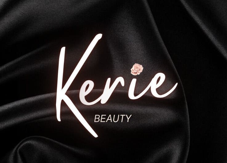 Kerie Beauty logo on smooth black silk background in Saint Asaph, Wales, GB.