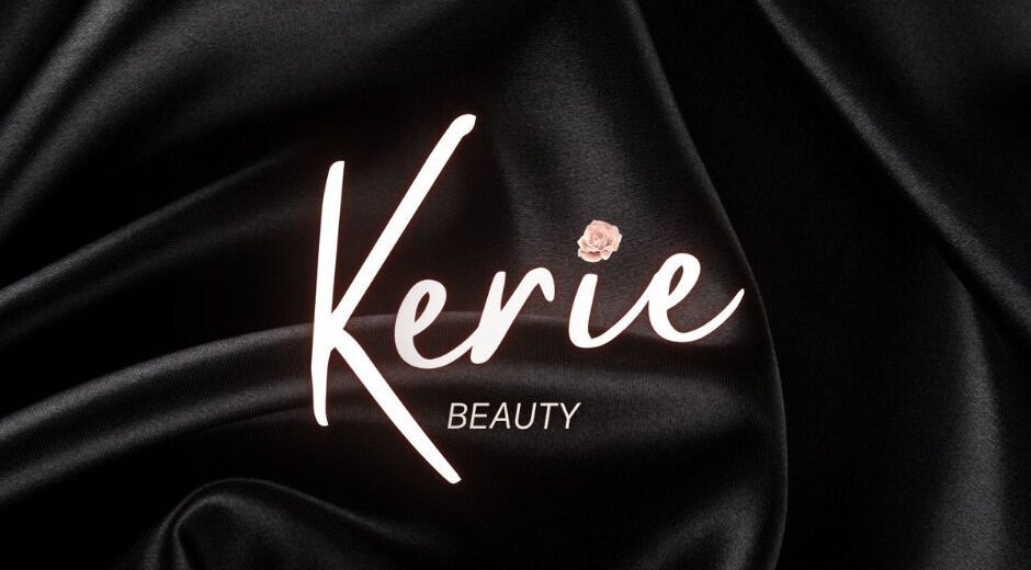 Kerie Beauty logo on smooth black silk background in Saint Asaph, Wales, GB.