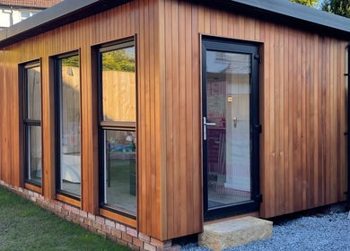 Modern wooden cabin exterior at Nails and Beauty by Tara, Holywood, Northern Ireland, GB.