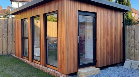 Modern wooden cabin exterior at Nails and Beauty by Tara, Holywood, Northern Ireland, GB.