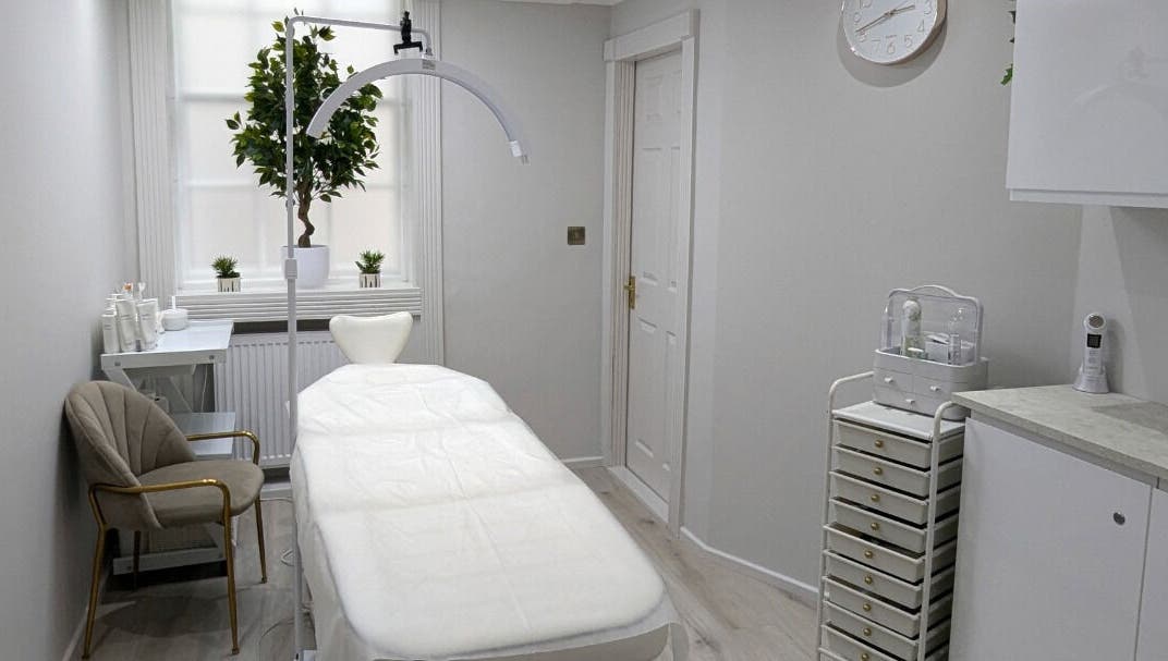 A tranquil treatment room at Oxygen Beauty London, London, England, GB, featuring a bright, minimalist design.