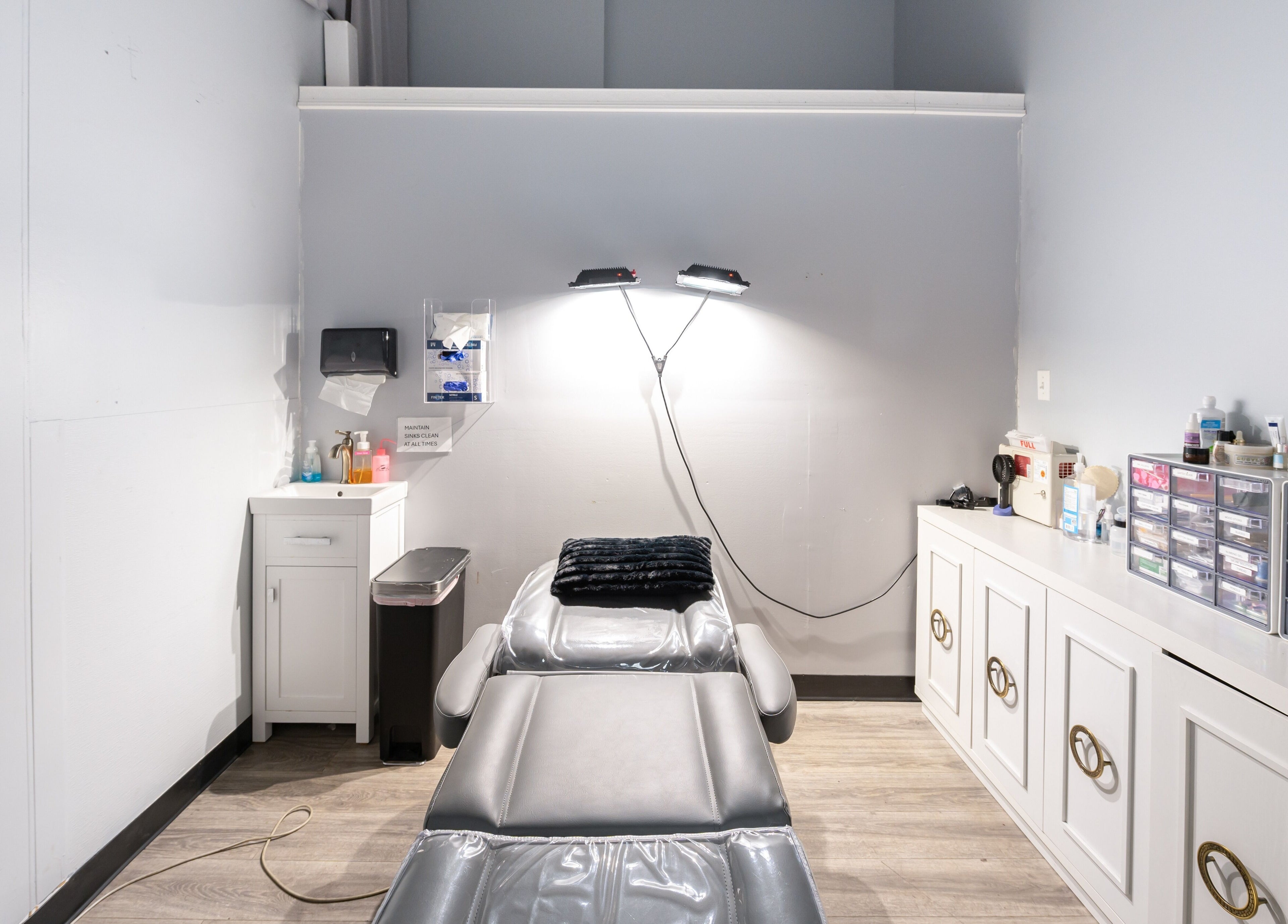 Modern lash treatment room at Boom Brows Lash Bar and More in Farmingdale, New York, US. Experience relaxation.