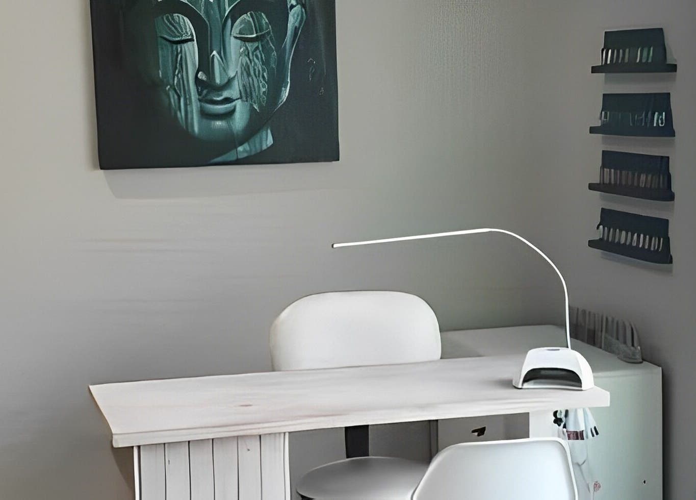 Calm and inviting nail station at ALS Beauty, Cape Town, Western Cape, ZA, featuring elegant decor.