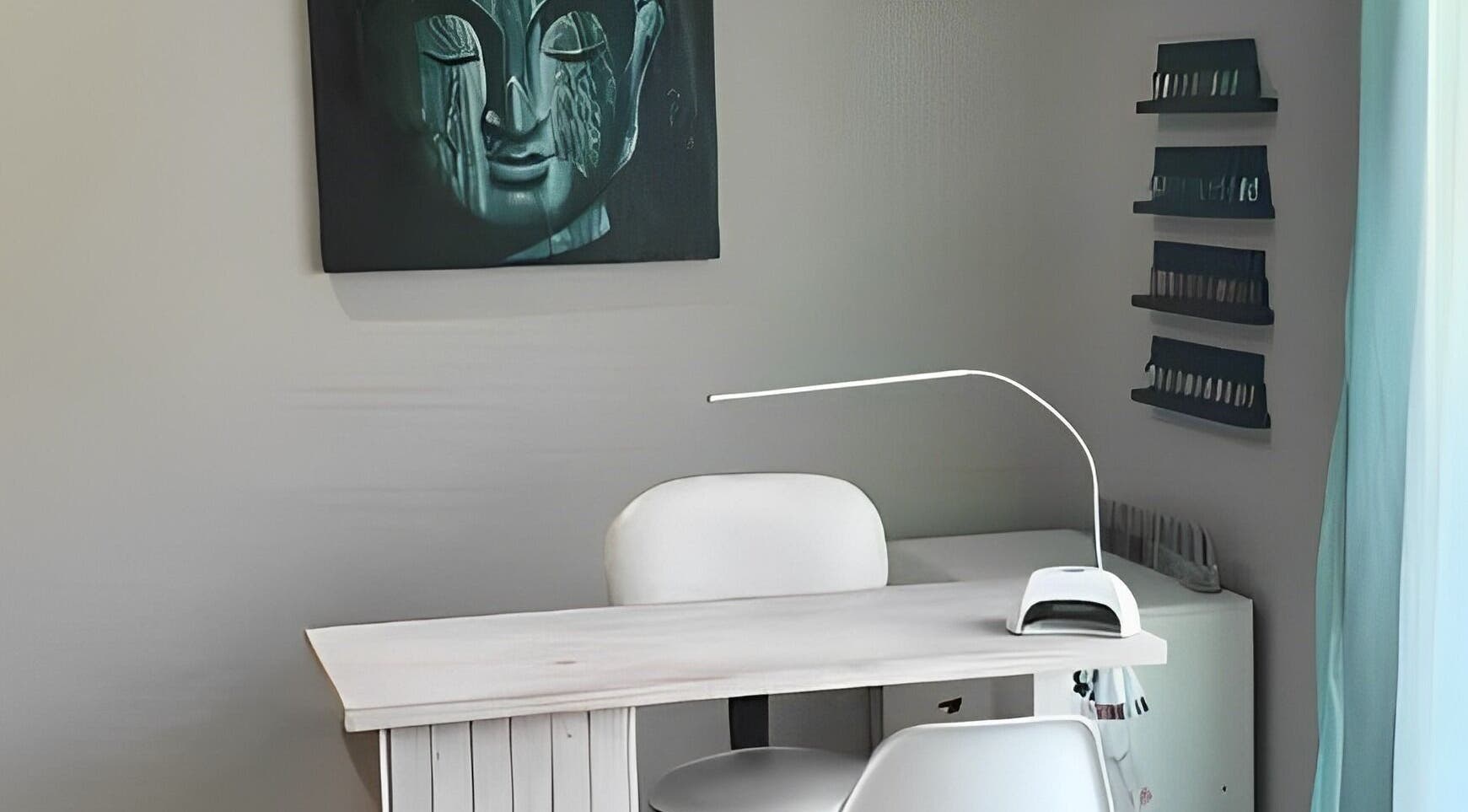 Calm and inviting nail station at ALS Beauty, Cape Town, Western Cape, ZA, featuring elegant decor.