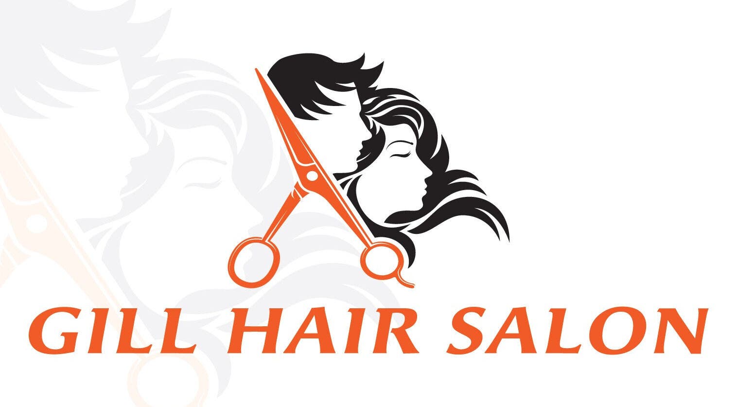 Logo of Gill Hair Salon, 9 Beaumaris, Brampton, featuring scissors and stylish profiles. Brampton, Ontario, CA.