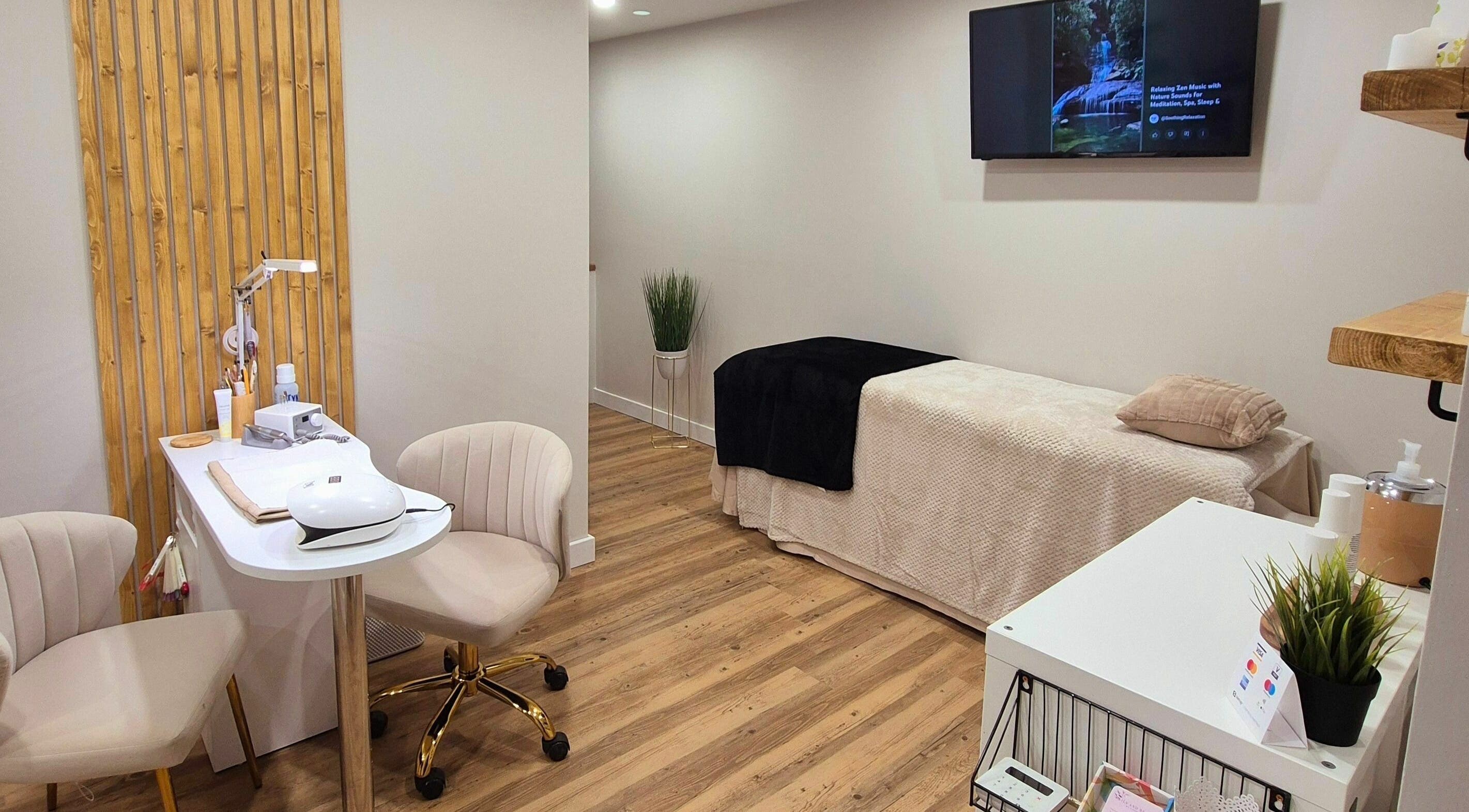 Elegant interior of VONNIE'S Nails & Beauty in Blackpool, England, GB showcasing modern nail and beauty spa.