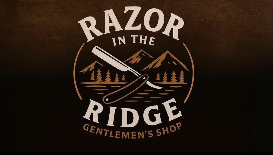 Logo of Razor in the Ridge featuring mountains and a razor, located in Blue Ridge, Georgia, US.