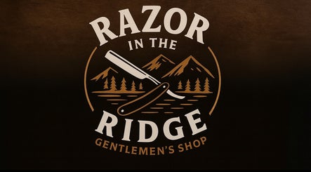 Logo of Razor in the Ridge, featuring a razor and mountains in Blue Ridge, Georgia, US.