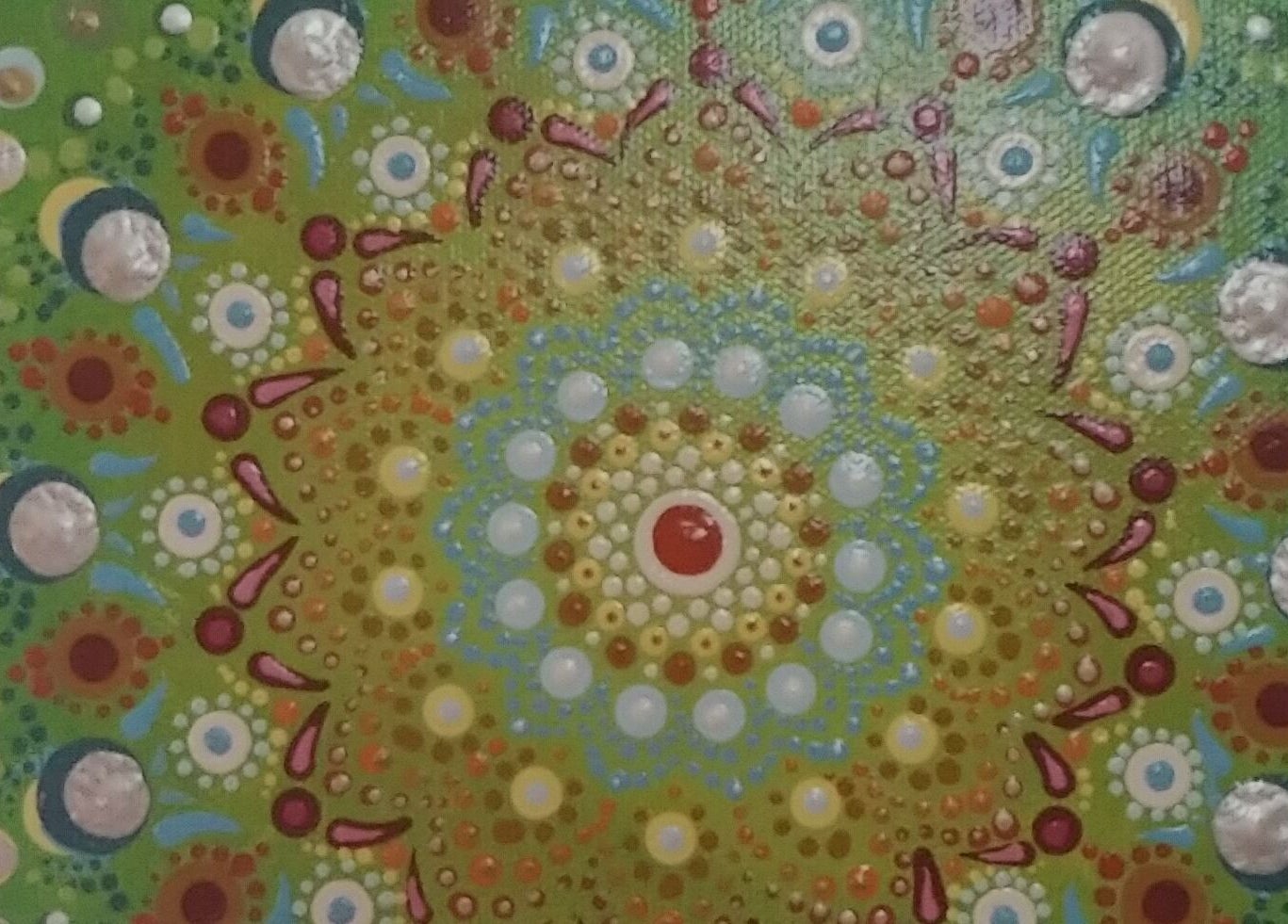 Colorful mandala art on display at Shear Mischief in Durango, Colorado, US.