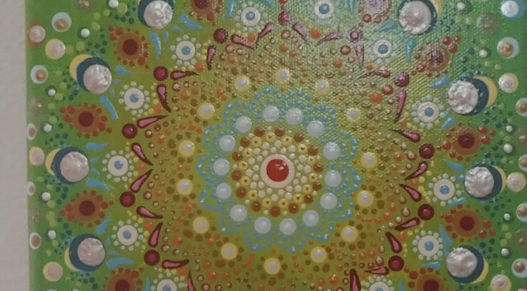 Colorful mandala art on display at Shear Mischief in Durango, Colorado, US.