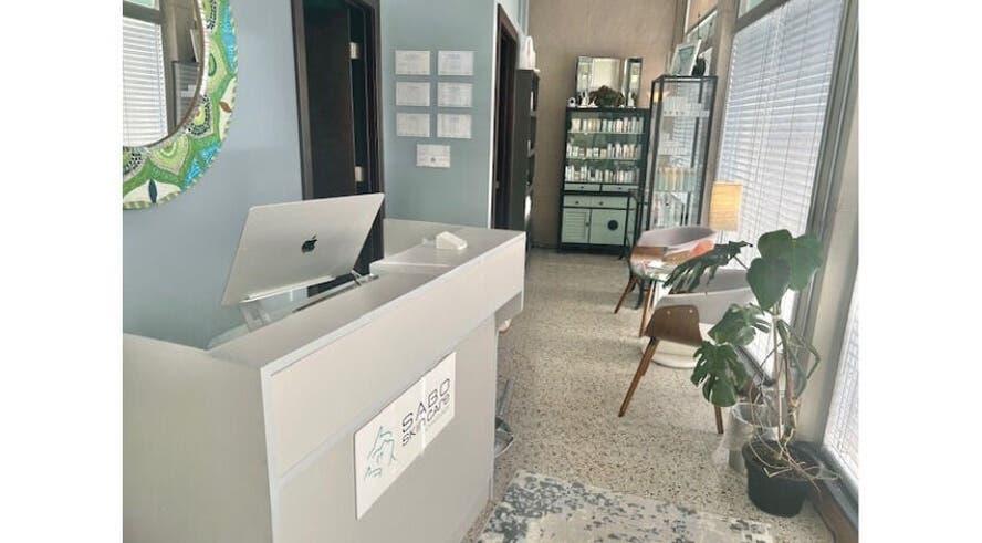 Reception area of Sabo Skin Care and Massage, PLC in Spring Lake, Michigan, US, featuring a serene setup.